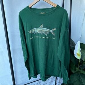 Green Long Sleeve Tee with Fish Graphic